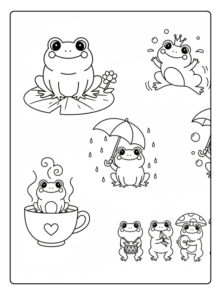 Cute Frog Coloring Pages – Cute Frog Simple Line Art