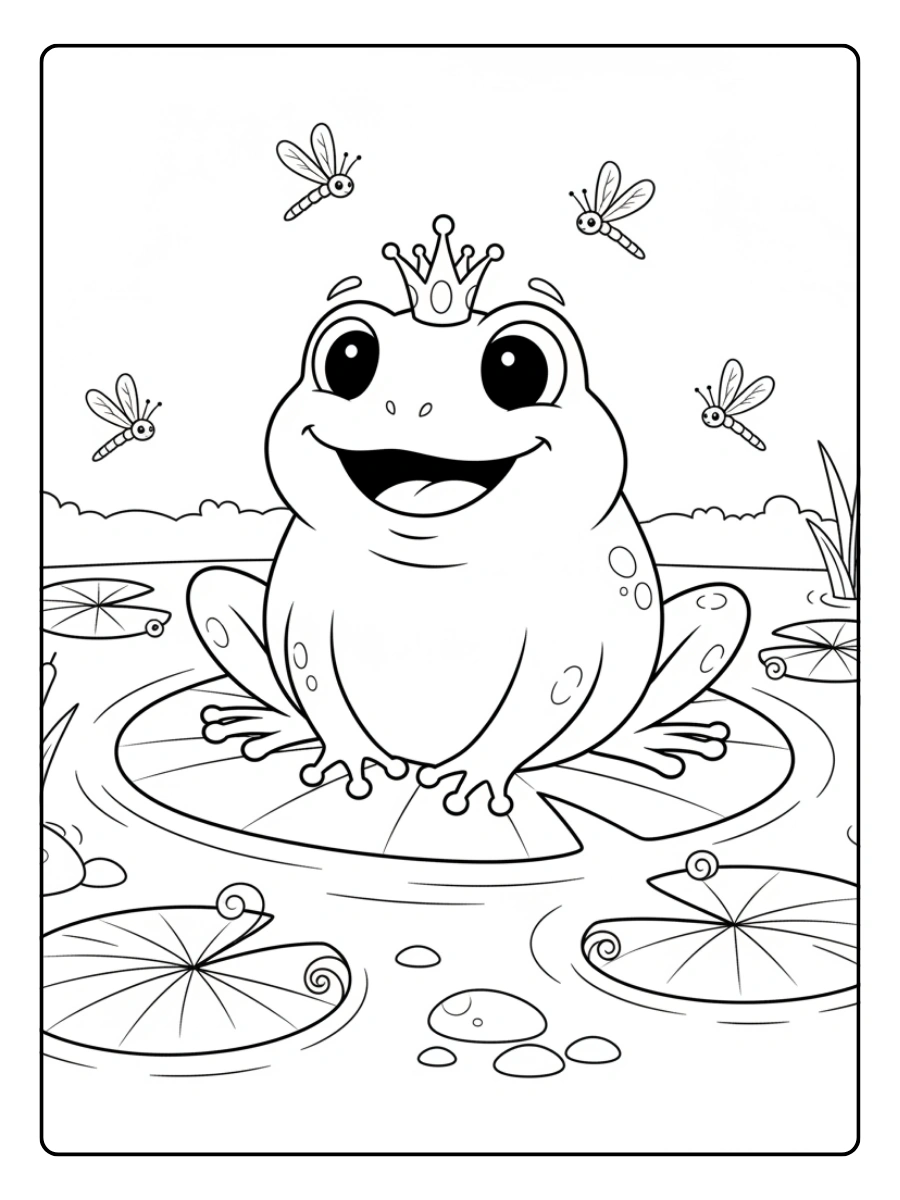 Cute Frog Coloring Pages – Frog in Pond
