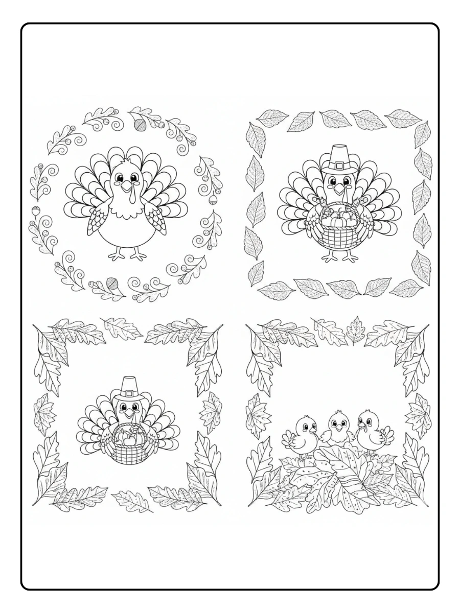 Cute Turkey Coloring Pages – Cute Turkey Autumn Leaves