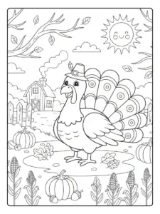 Cute Turkey Coloring Pages – Cute Turkey Fall Scene