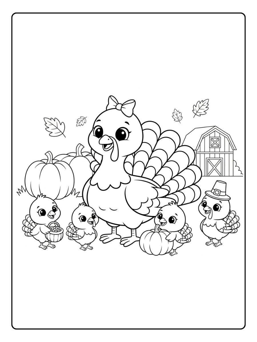 Cute Turkey Coloring Pages – Cute Turkey Family