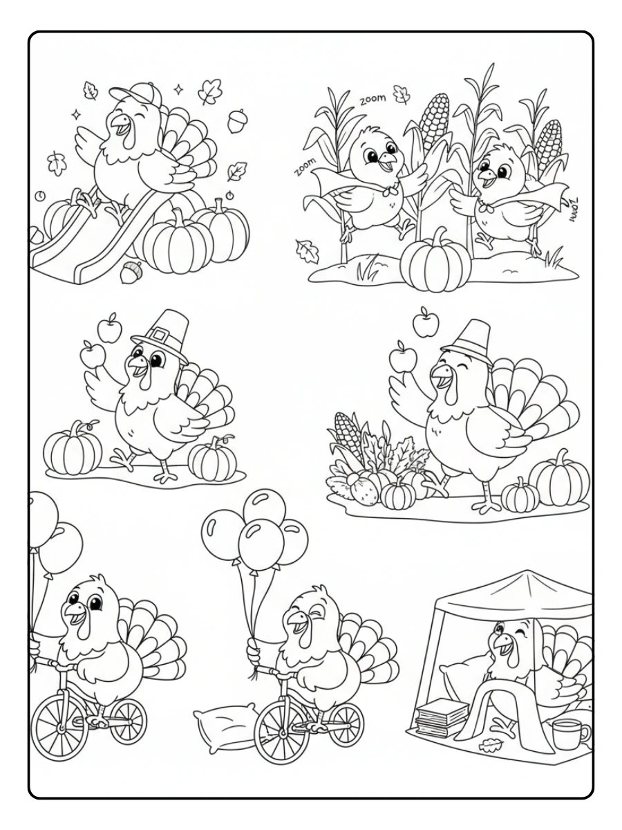 Cute Turkey Coloring Pages – Cute Turkey Playing