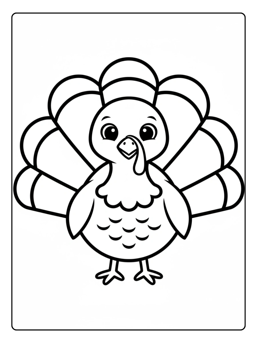 Cute Turkey Coloring Pages – Simple Turkey Line Art