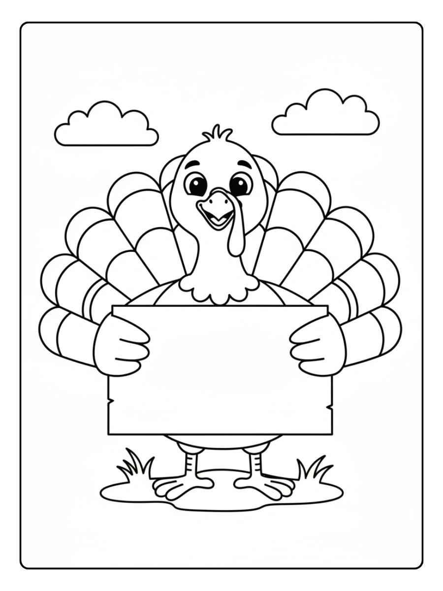 Cute Turkey Coloring Pages – Turkey Holding Sign