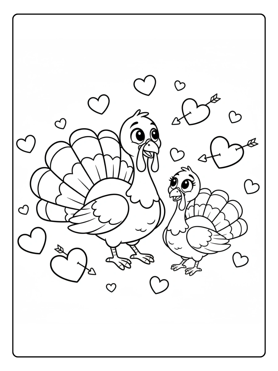 Cute Turkey Coloring Pages – Turkey in Love