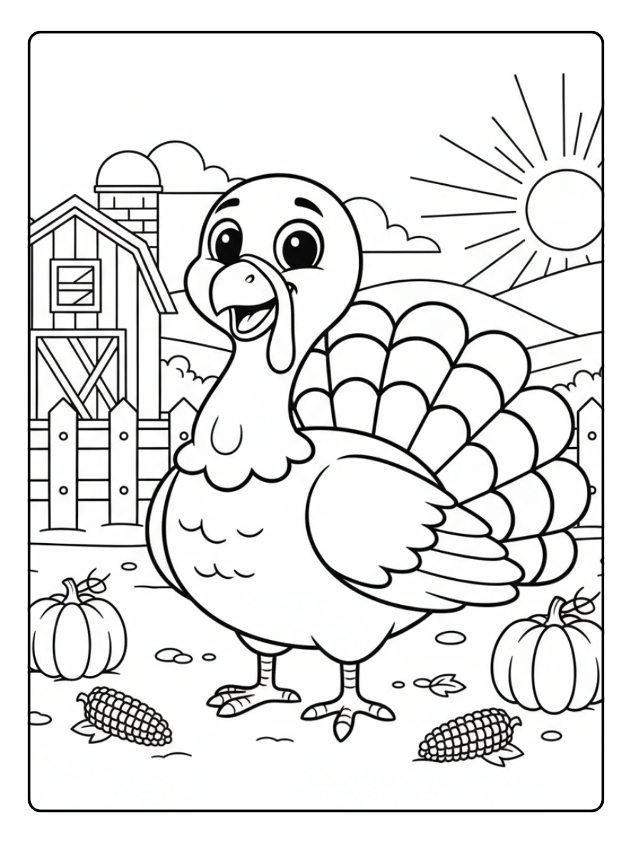 Cute Turkey Coloring Pages – Turkey on Farm