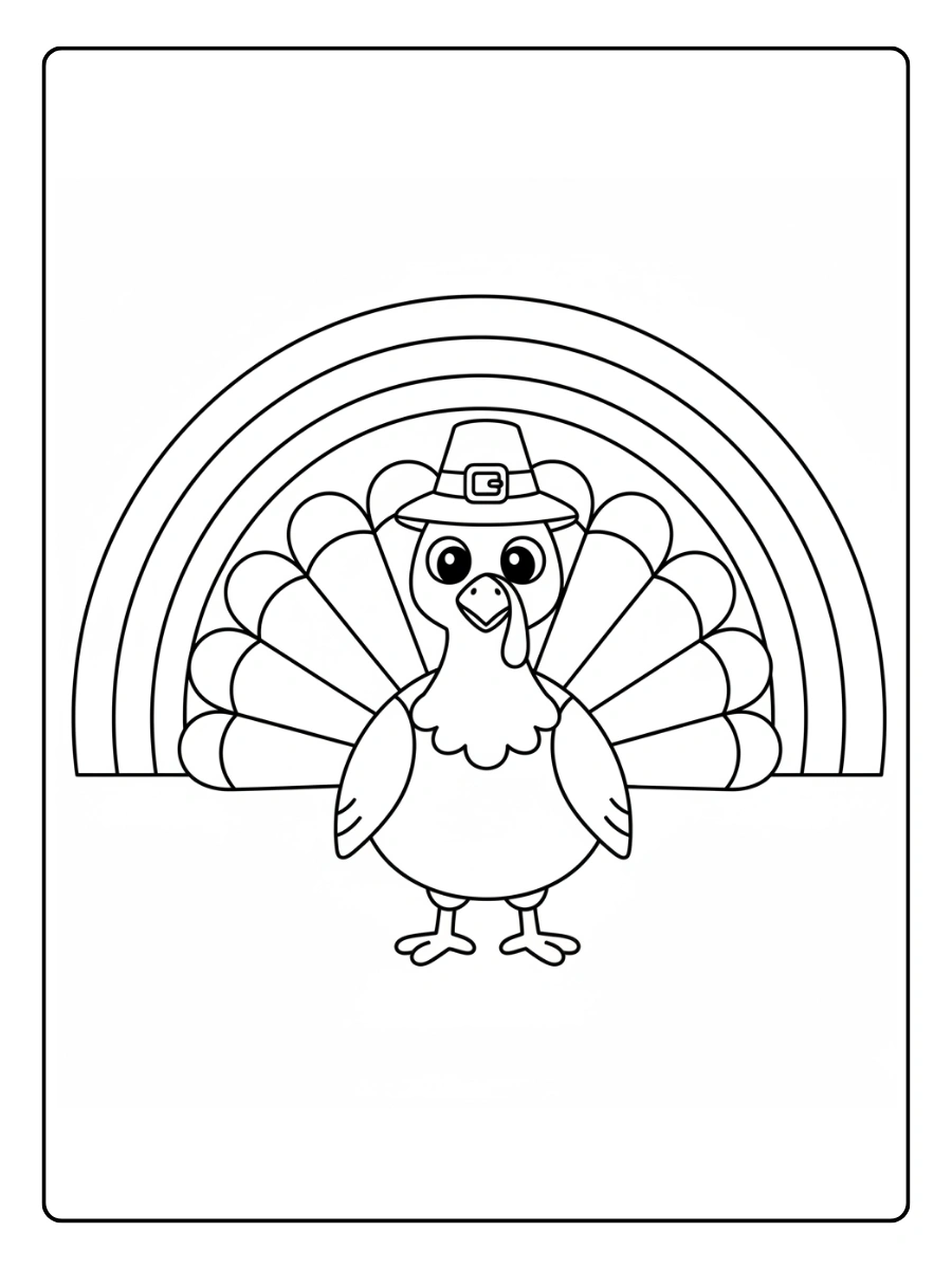 Cute Turkey Coloring Pages – Turkey with Rainbow