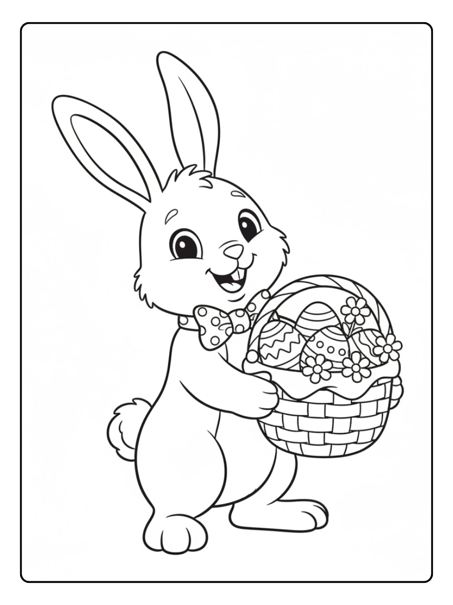 Easter Bunny Coloring Pages – Bunny Holding Easter Basket