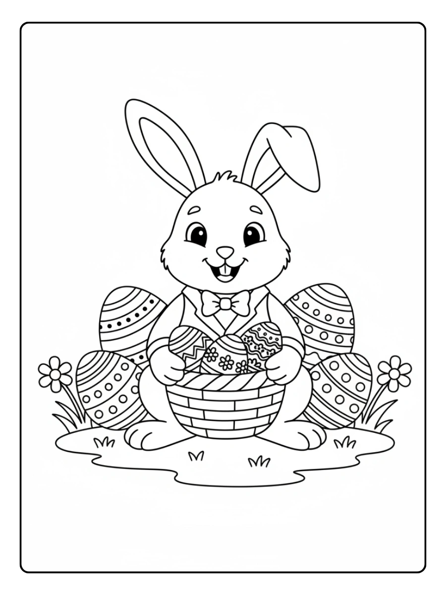 Easter Bunny Coloring Pages – Bunny with Decorated Eggs