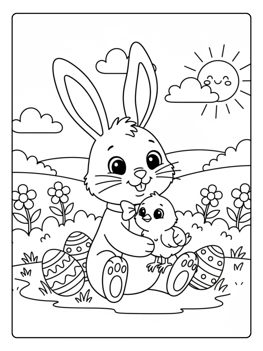 Easter Coloring Pages – Bunny and Chick