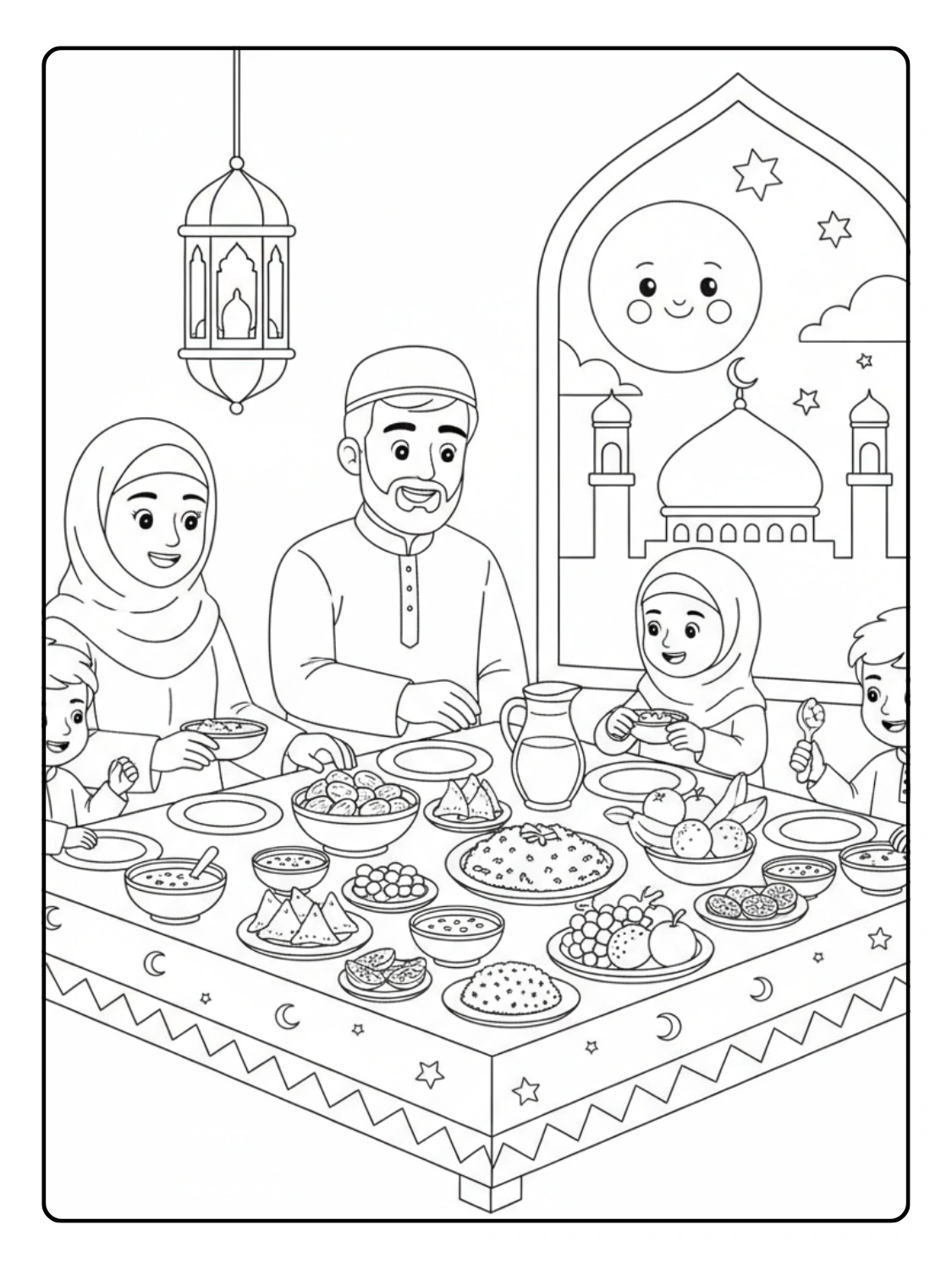 Family Iftar Dinner Coloring Page