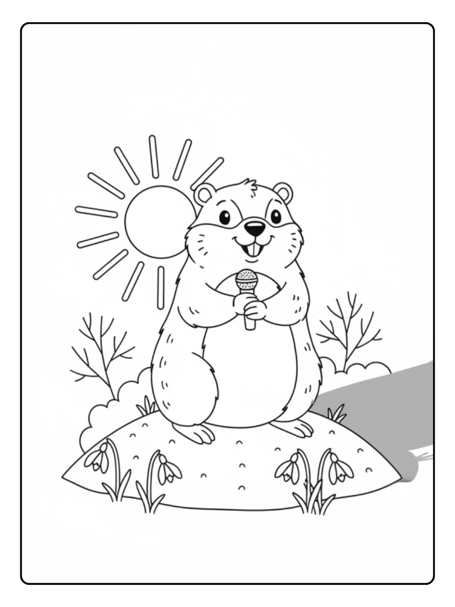 Groundhog Day Coloring Pages – Groundhog with Shadow Prediction