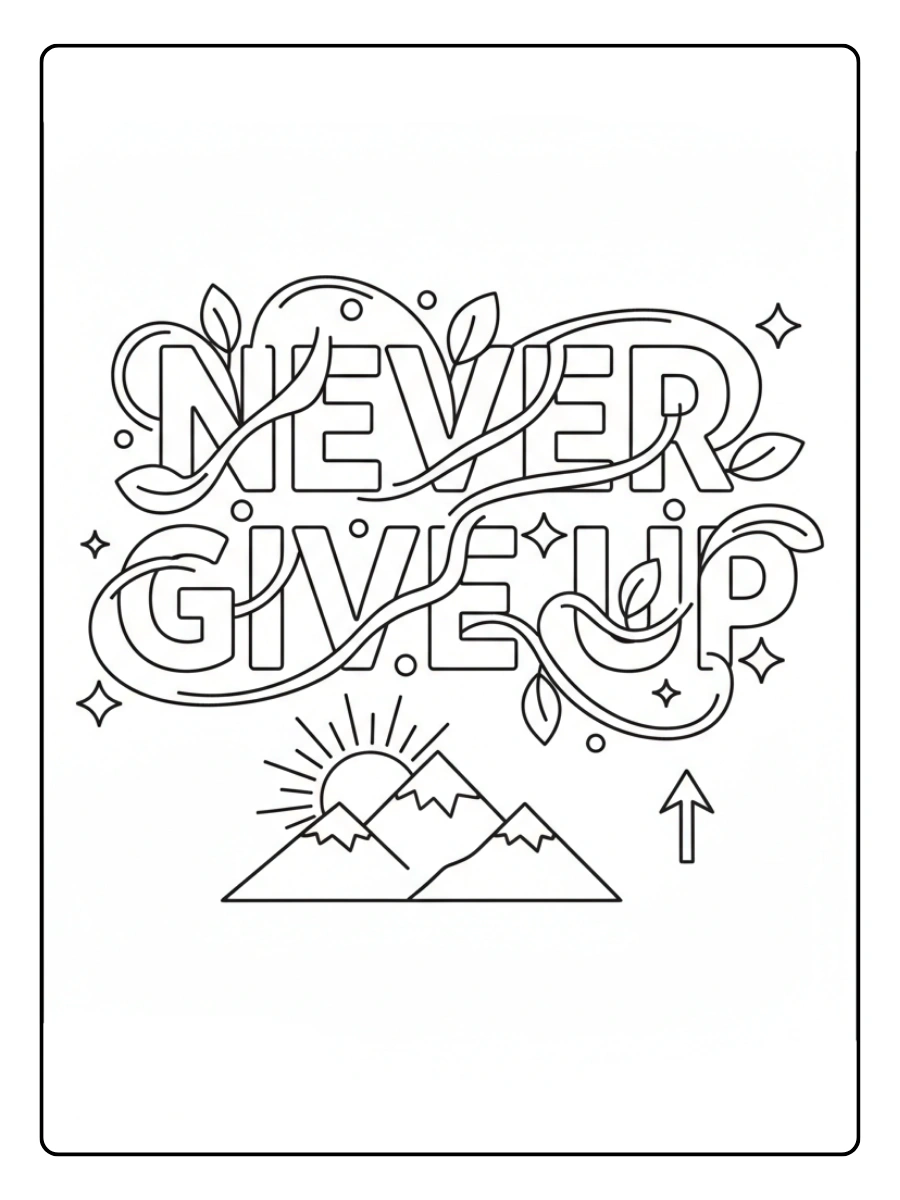 Inspirational Quotes Coloring Pages – Never Give Up