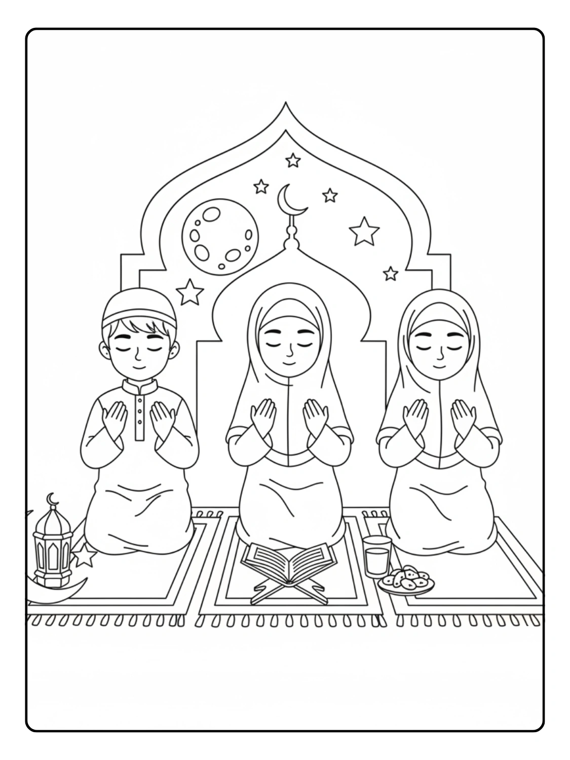 Kids Praying During Ramadan Coloring Page