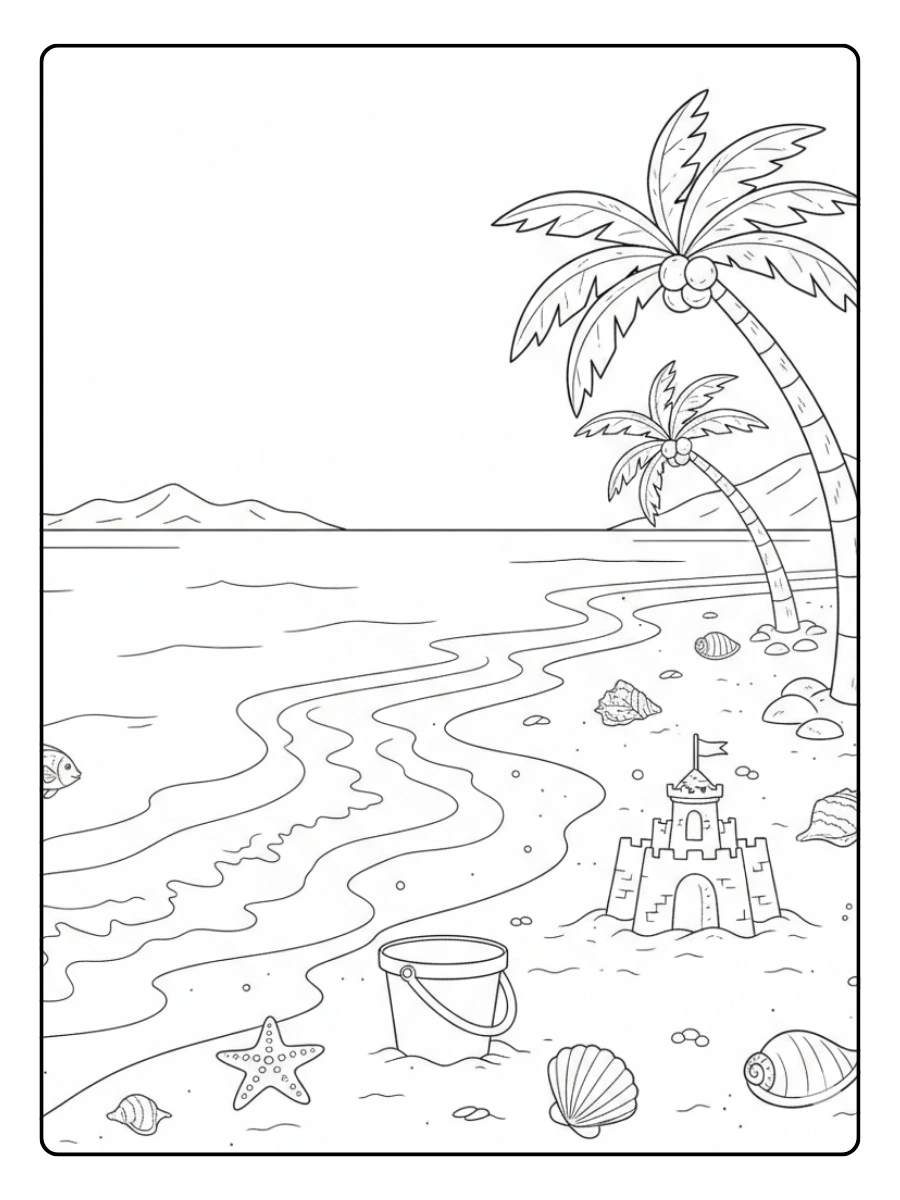 Nature Coloring Pages – Beach and Sea
