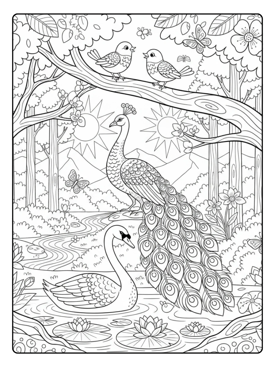 Nature Coloring Pages – Birds in Nature