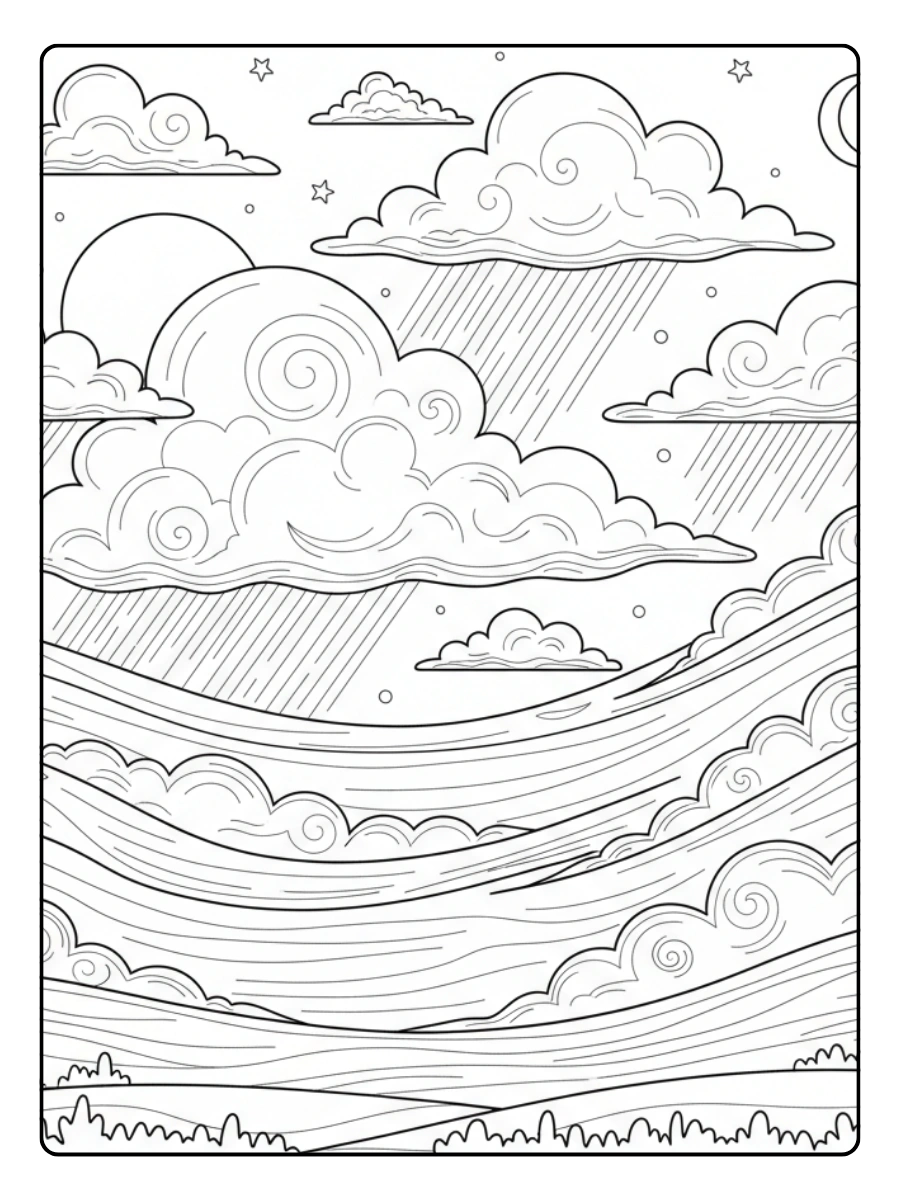 Nature Coloring Pages – Clouds and Sky
