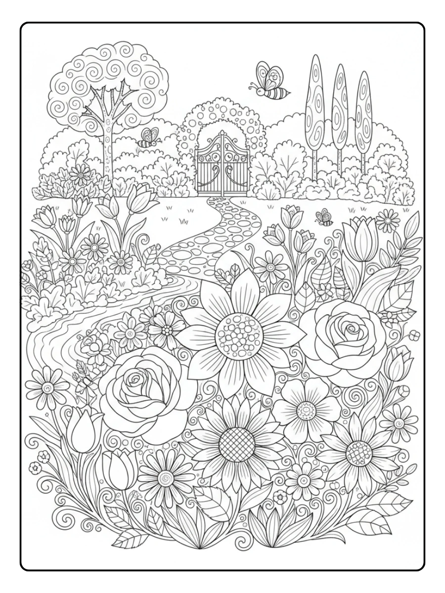 Nature Coloring Pages – Flower Garden