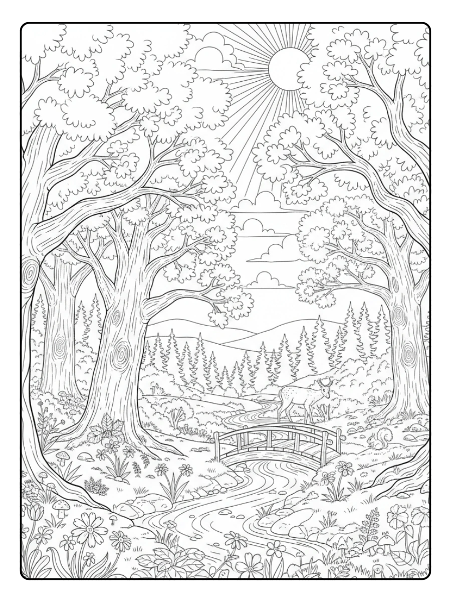 Nature Coloring Pages – Forest Scene