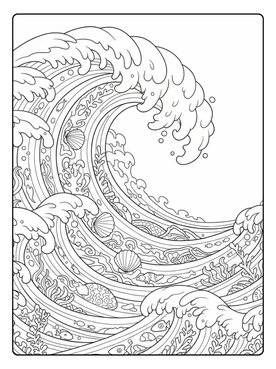 Nature Coloring Pages – Ocean Waves