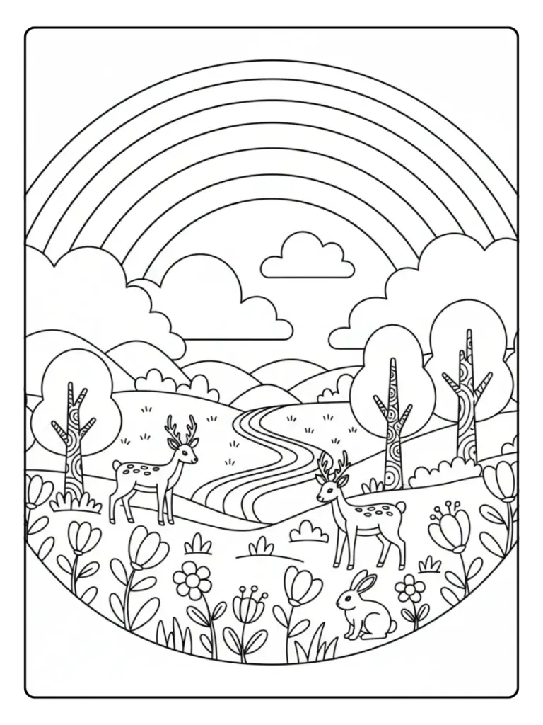 Nature Coloring Pages – Rainbow in Nature