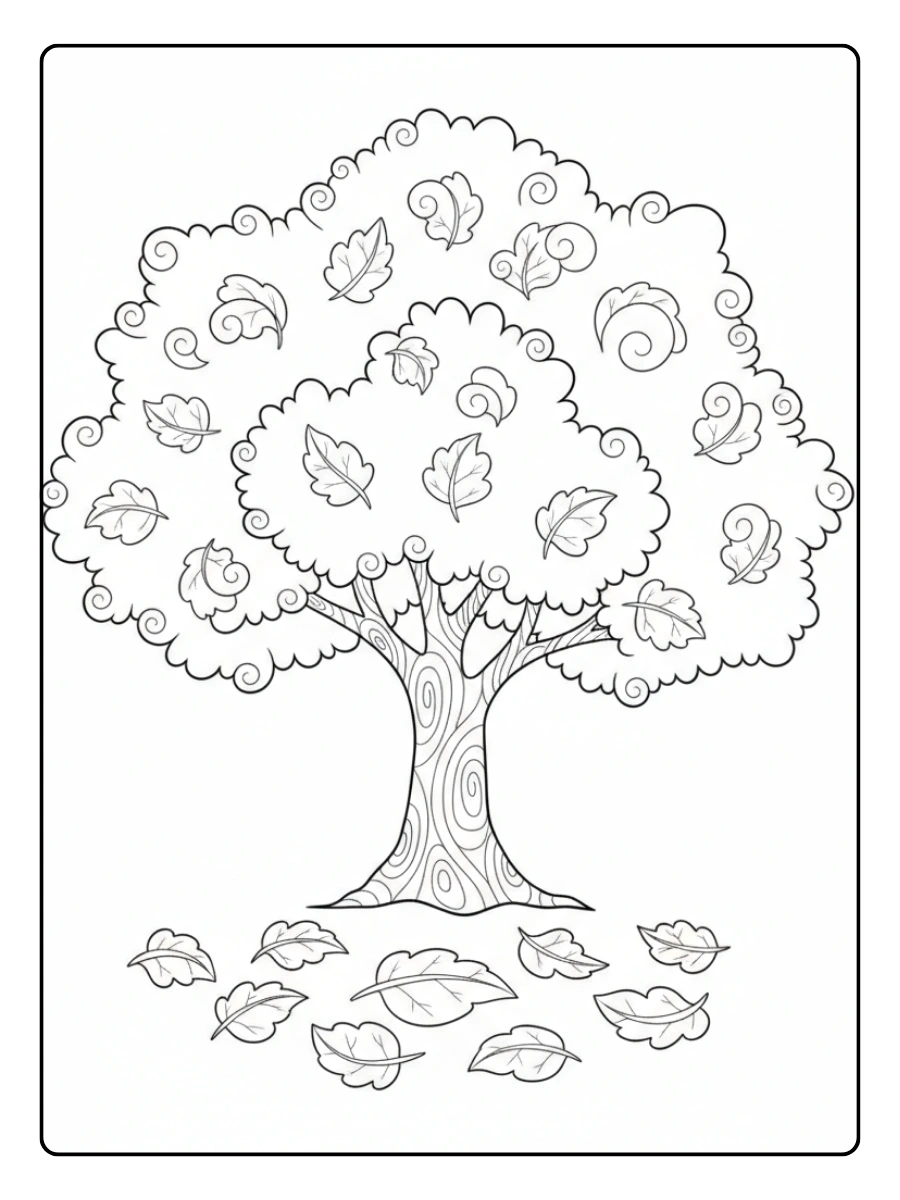 Nature Coloring Pages – Tree and Leaves