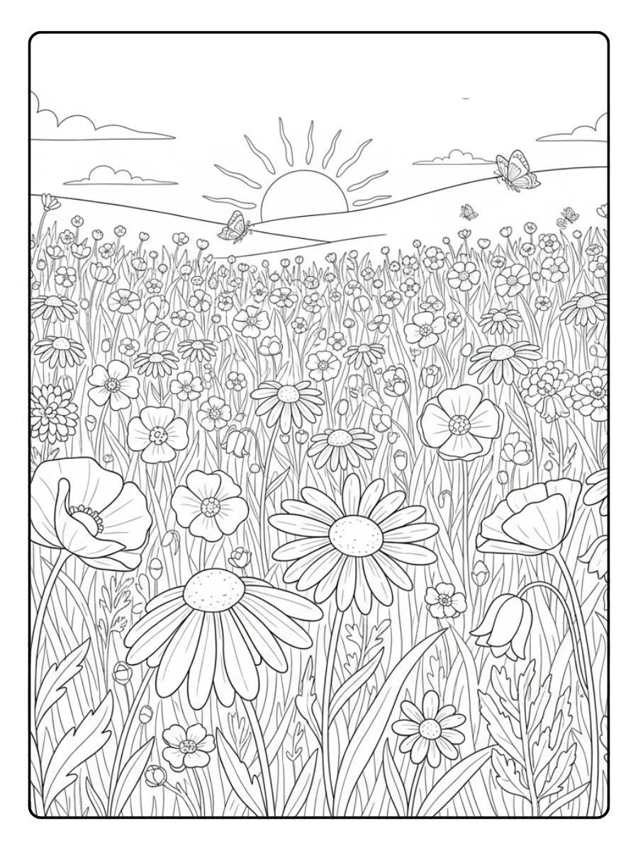 Nature Coloring Pages – Wildflowers Field