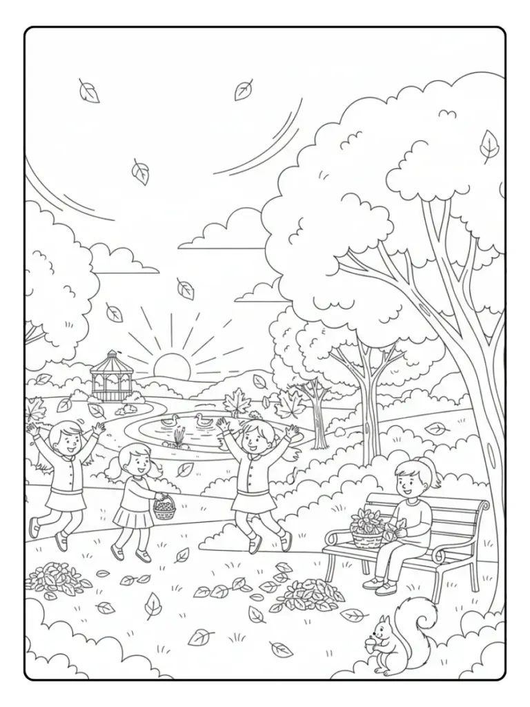 Nature & Seasons Coloring Pages – Autumn Park