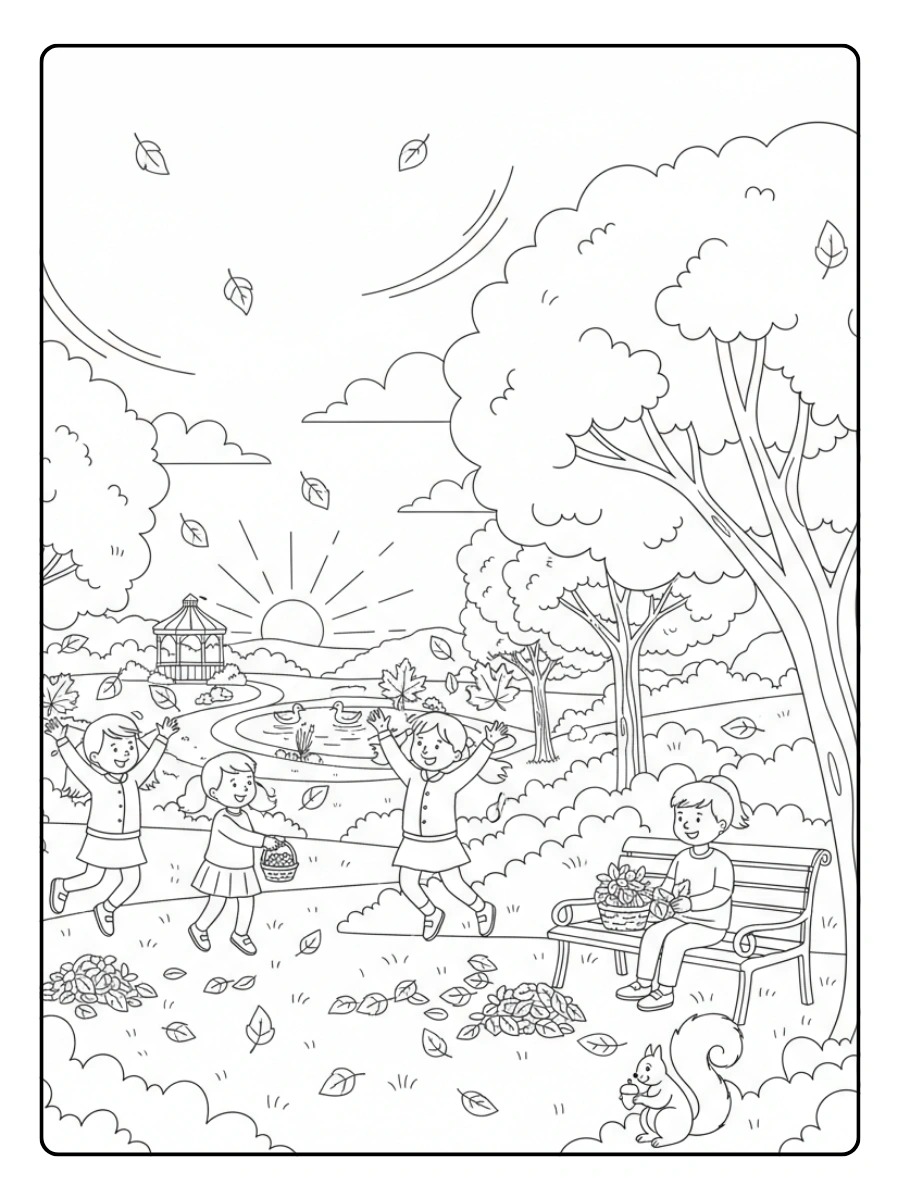 Nature & Seasons Coloring Pages – Autumn Park
