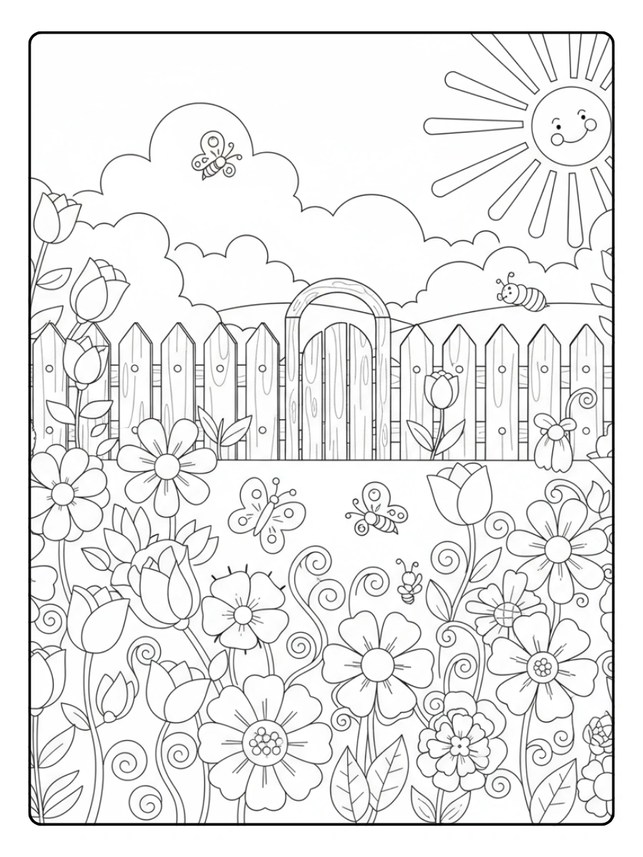 Nature & Seasons Coloring Pages – Blooming Garden