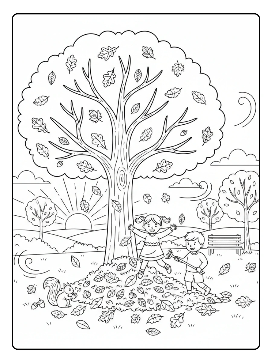Nature & Seasons Coloring Pages – Falling Leaves
