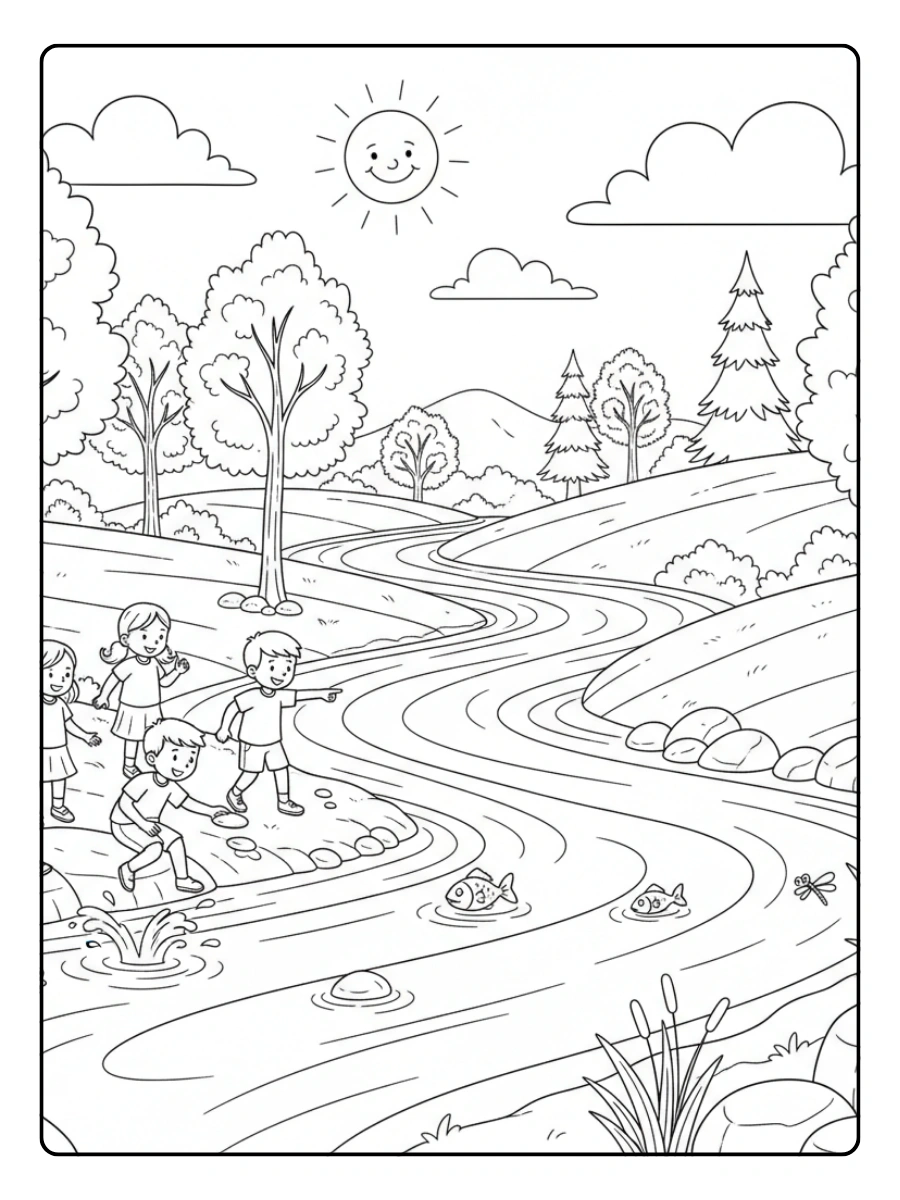 Nature & Seasons Coloring Pages – Flowing River