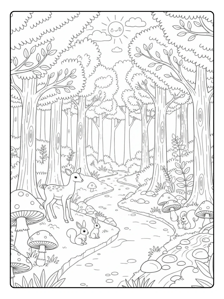 Nature & Seasons Coloring Pages – Forest Path
