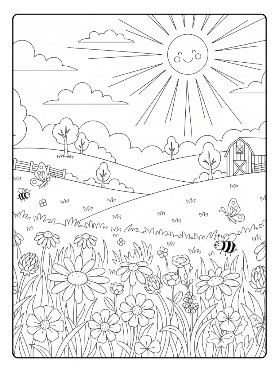 Nature & Seasons Coloring Pages – Green Meadow