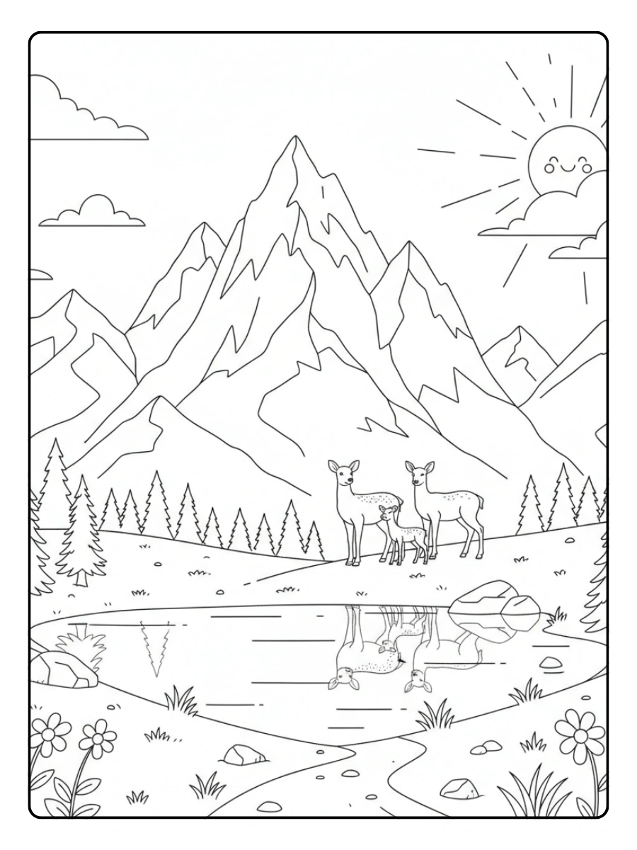 Nature & Seasons Coloring Pages – Mountain View