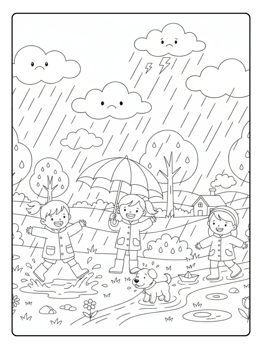 Nature & Seasons Coloring Pages – Rainy Day