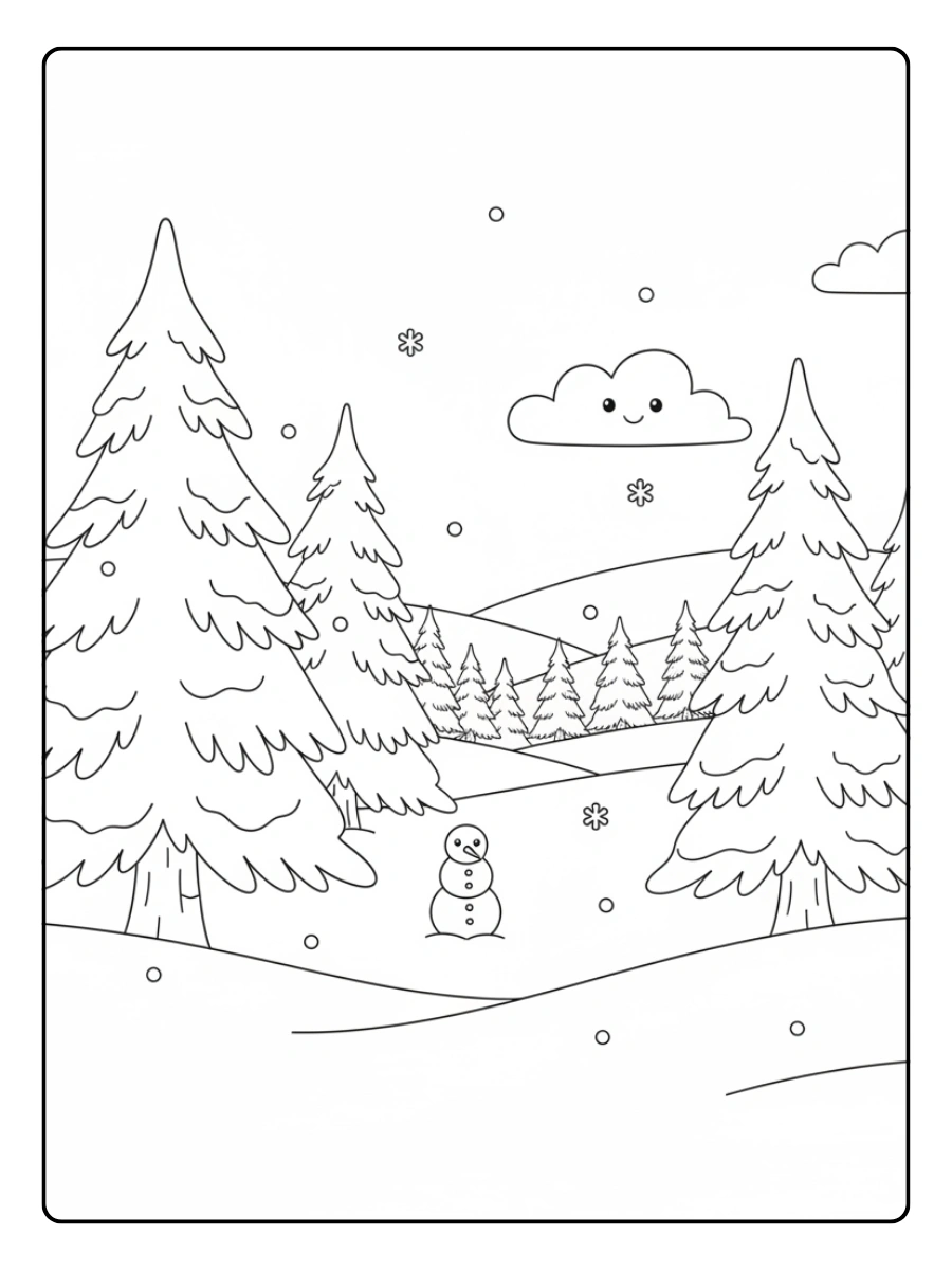 Nature & Seasons Coloring Pages – Snowy Trees