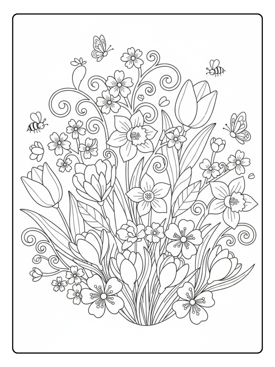 Nature & Seasons Coloring Pages – Spring Flowers