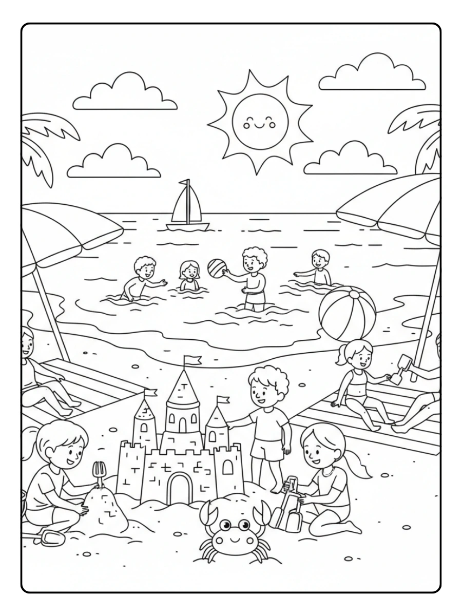 Nature & Seasons Coloring Pages – Summer Beach