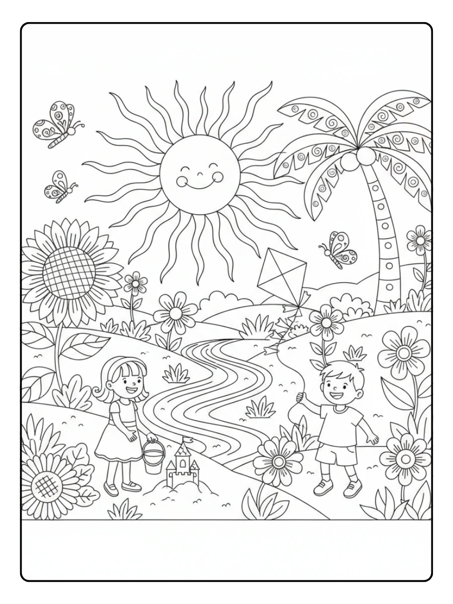 Nature & Seasons Coloring Pages – Summer Sunshine