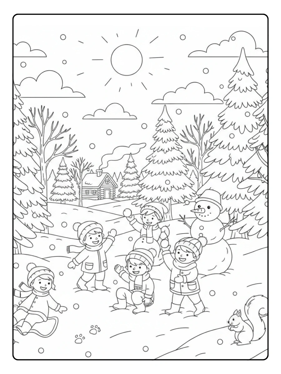 Nature & Seasons Coloring Pages – Winter Forest