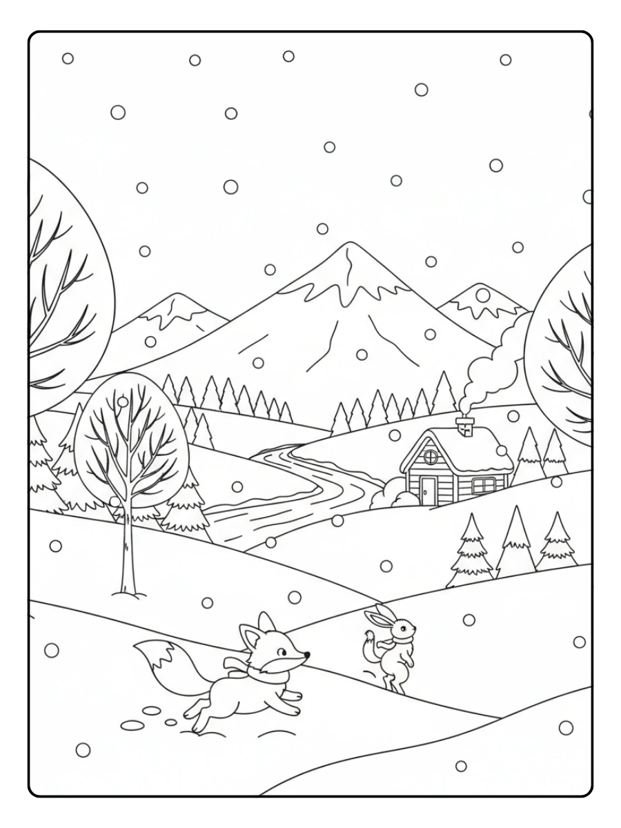 Nature & Seasons Coloring Pages – Winter Snow