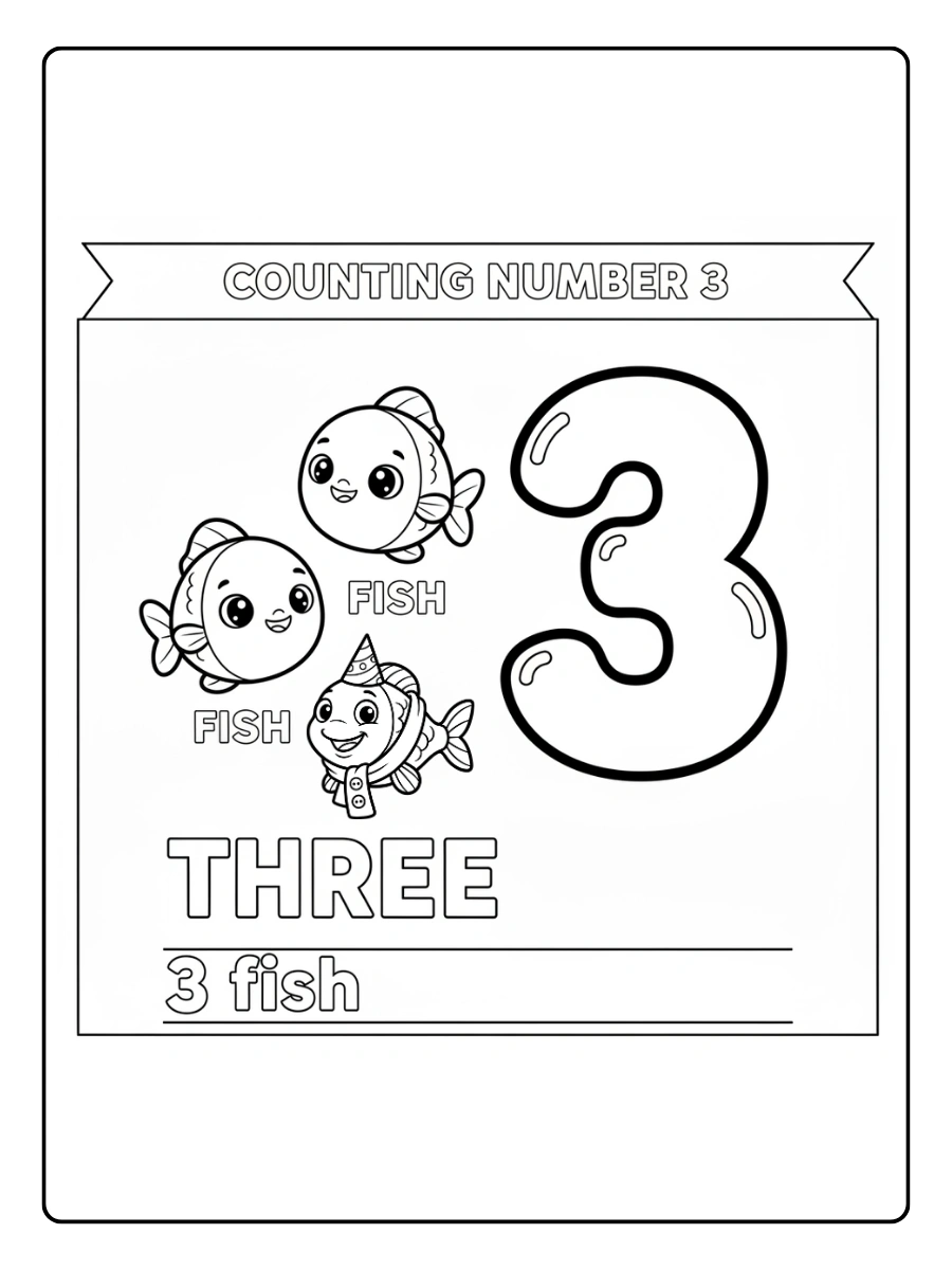 Number Coloring Pages – Counting Numbers 3