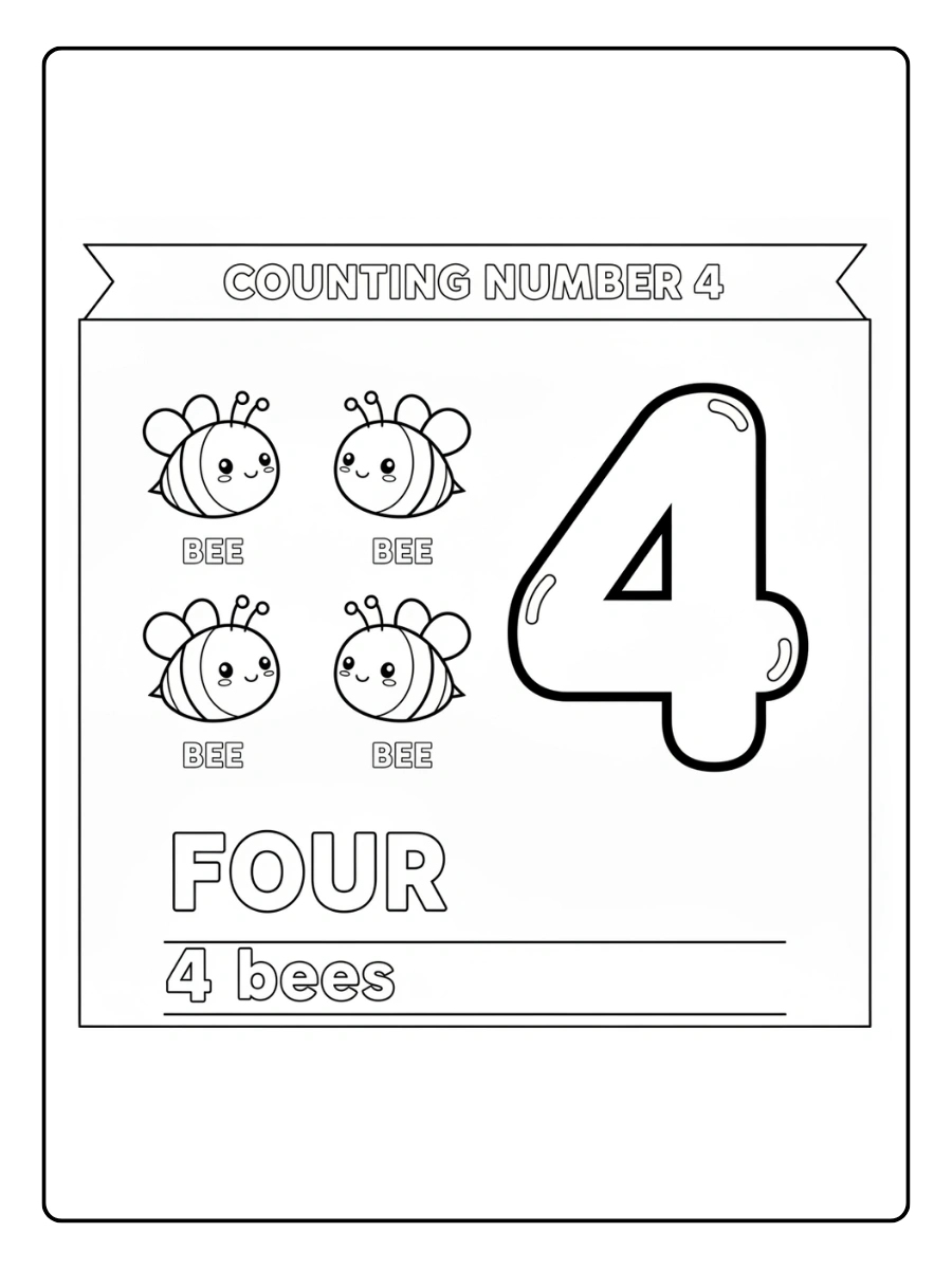 Number Coloring Pages – Counting Numbers 4