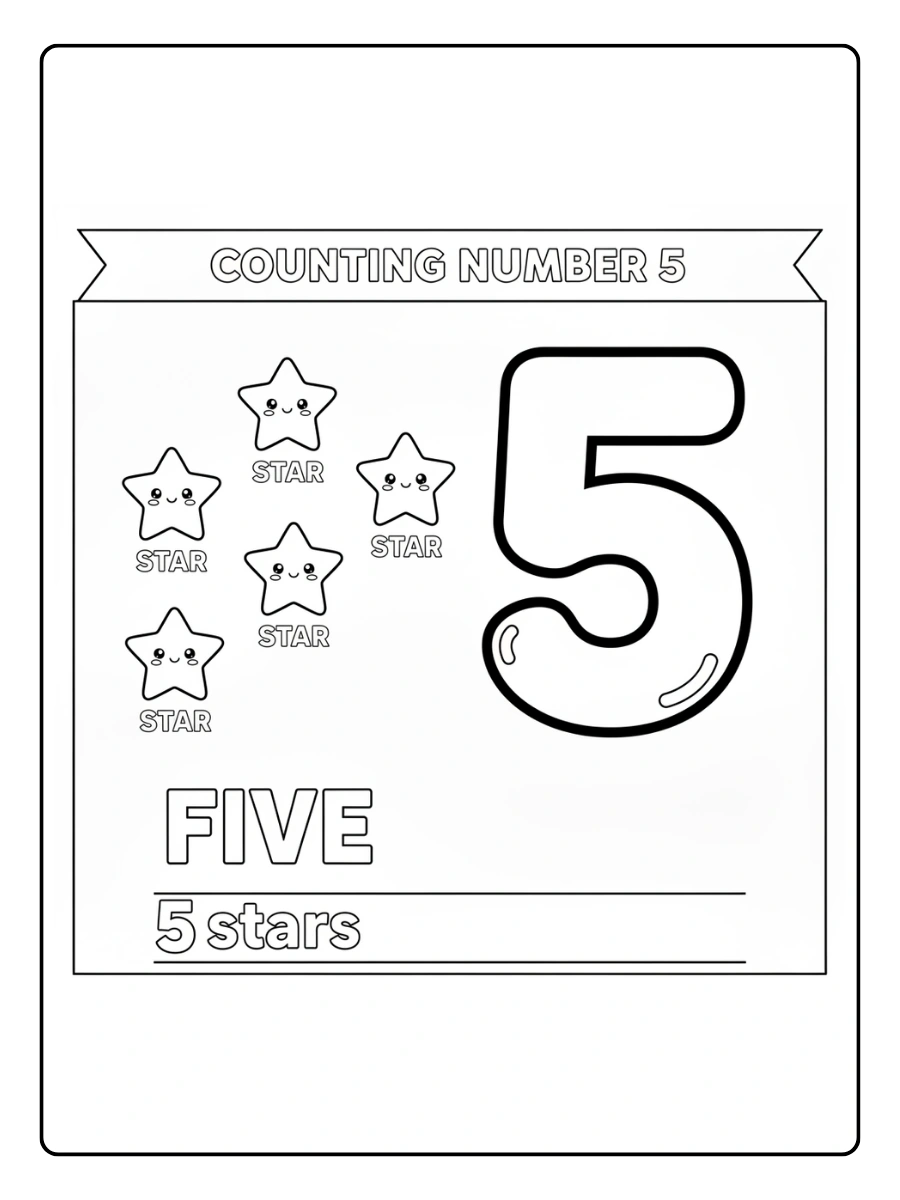 Number Coloring Pages – Counting Numbers 5