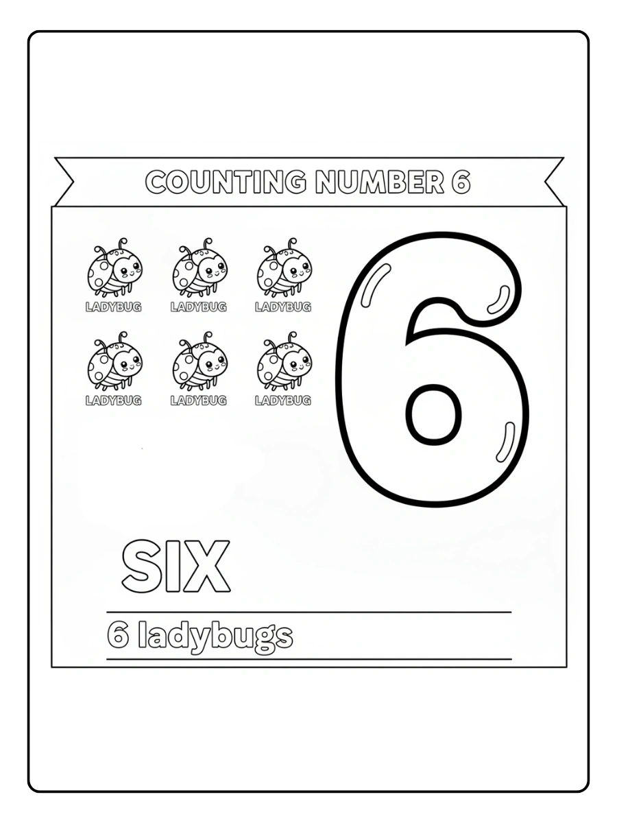 Number Coloring Pages – Counting Numbers 6