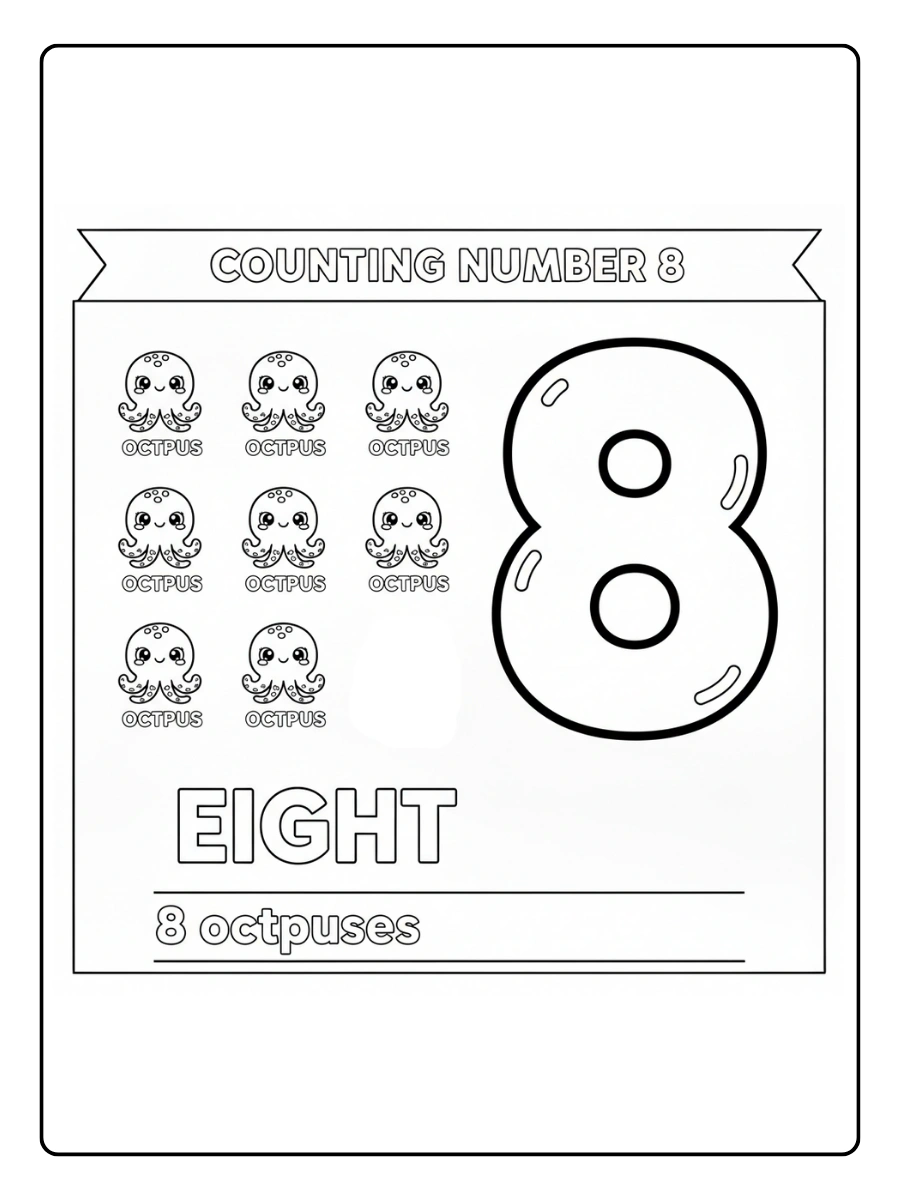 Number Coloring Pages – Counting Numbers 8