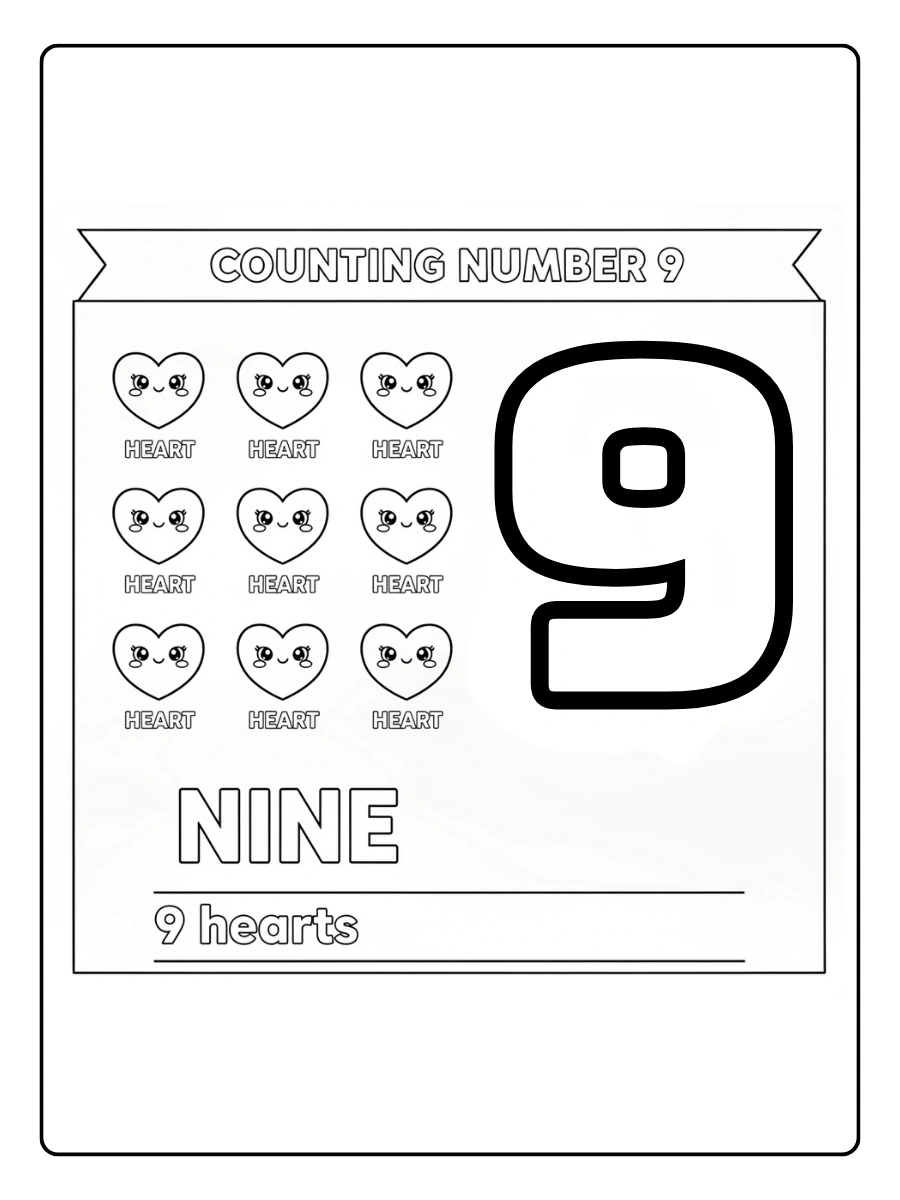 Number Coloring Pages – Counting Numbers 9