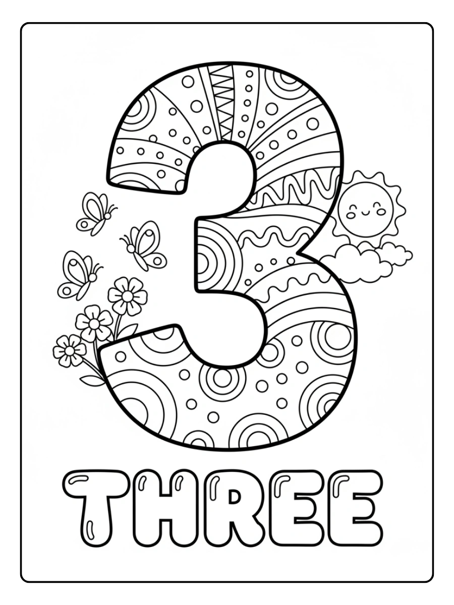 Number Coloring Pages – Number 3