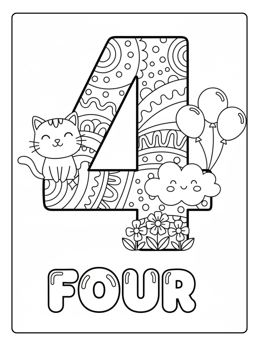 Number Coloring Pages – Number 4